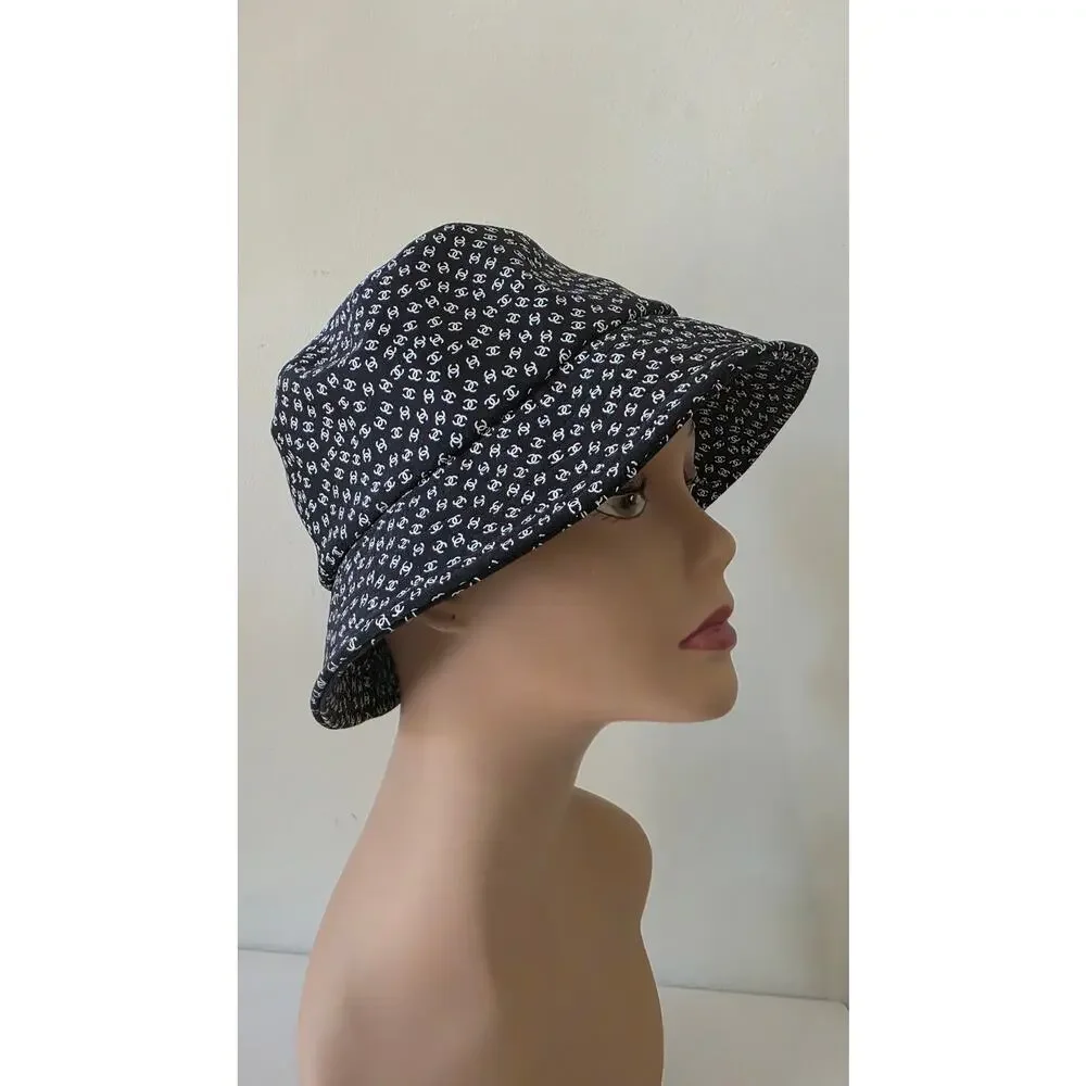 Chanel Black white Interlocking CC Nylon Bucket Hat S sz